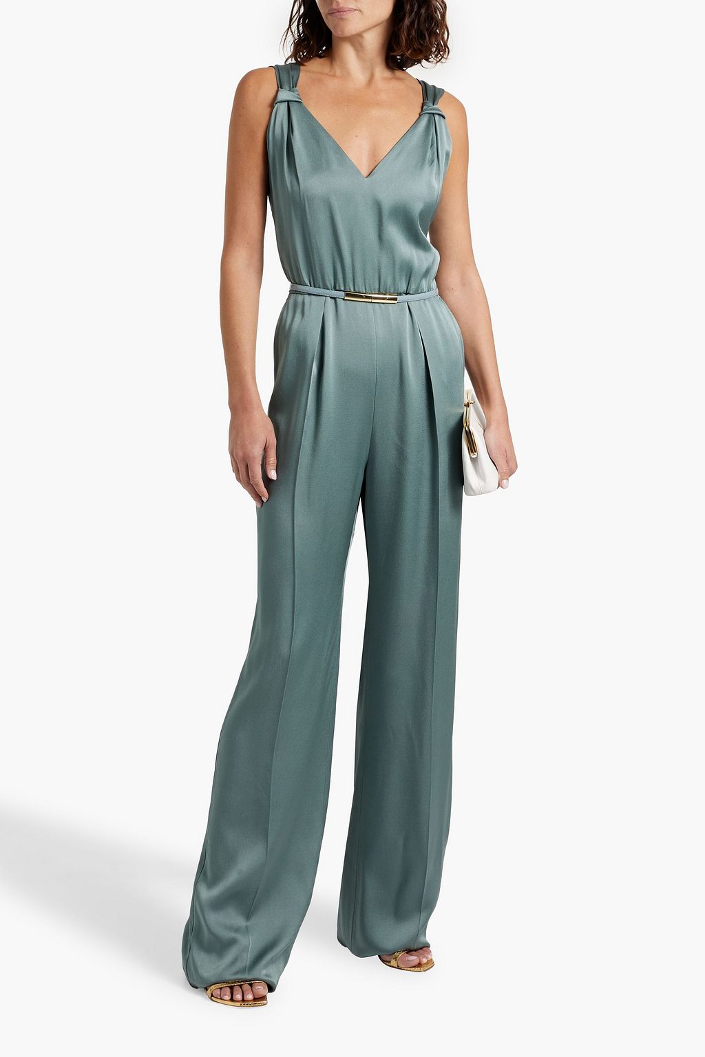 MAX MARA STUDIO Belted satin-crepe jumpsuit