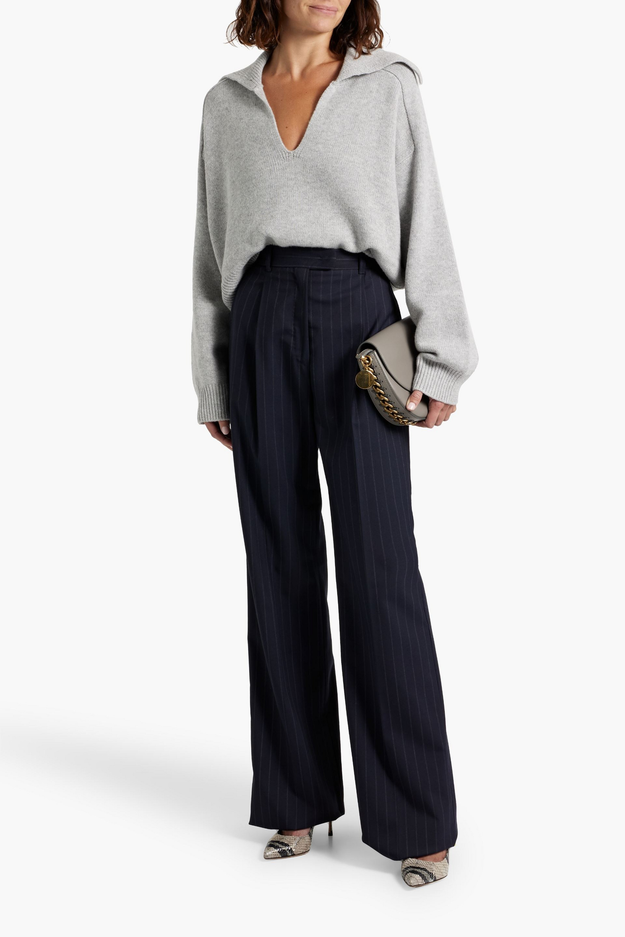MAX MARA STUDIO Pinstriped wool-blend flared pants