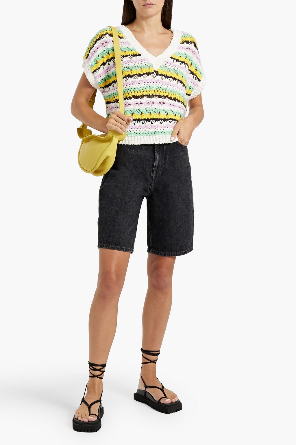 COTTON BY AUTUMN CASHMERE Striped crocheted cotton top