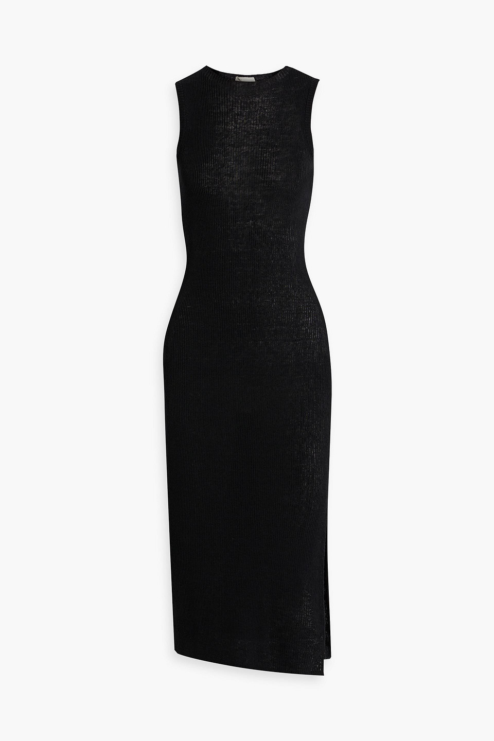 Ribbed linen-blend midi dress