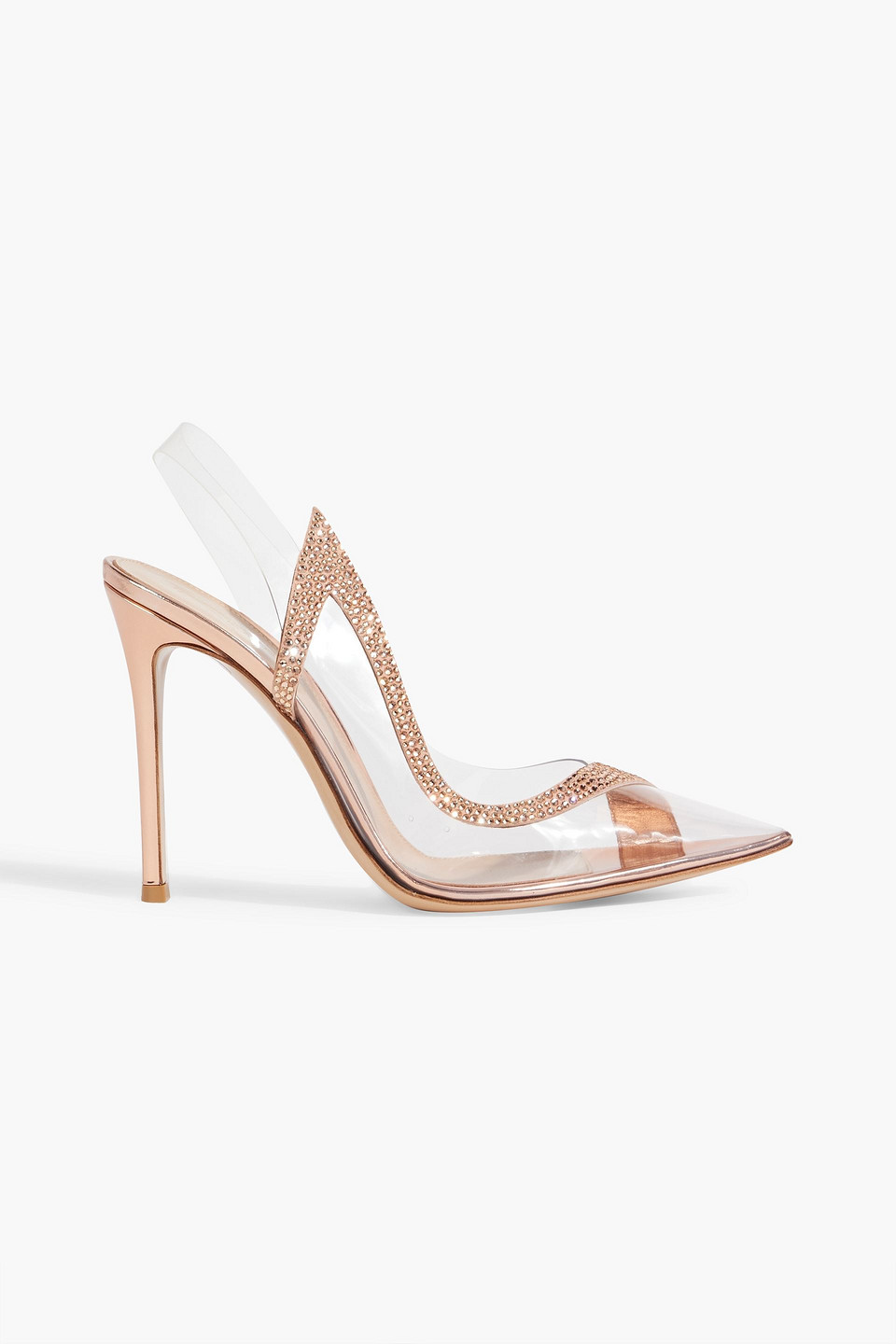Gianvito Rossi Bronze Hortensia Pumps With Transparent Inserts And Crystal Embellishments For Women In Rose Gold