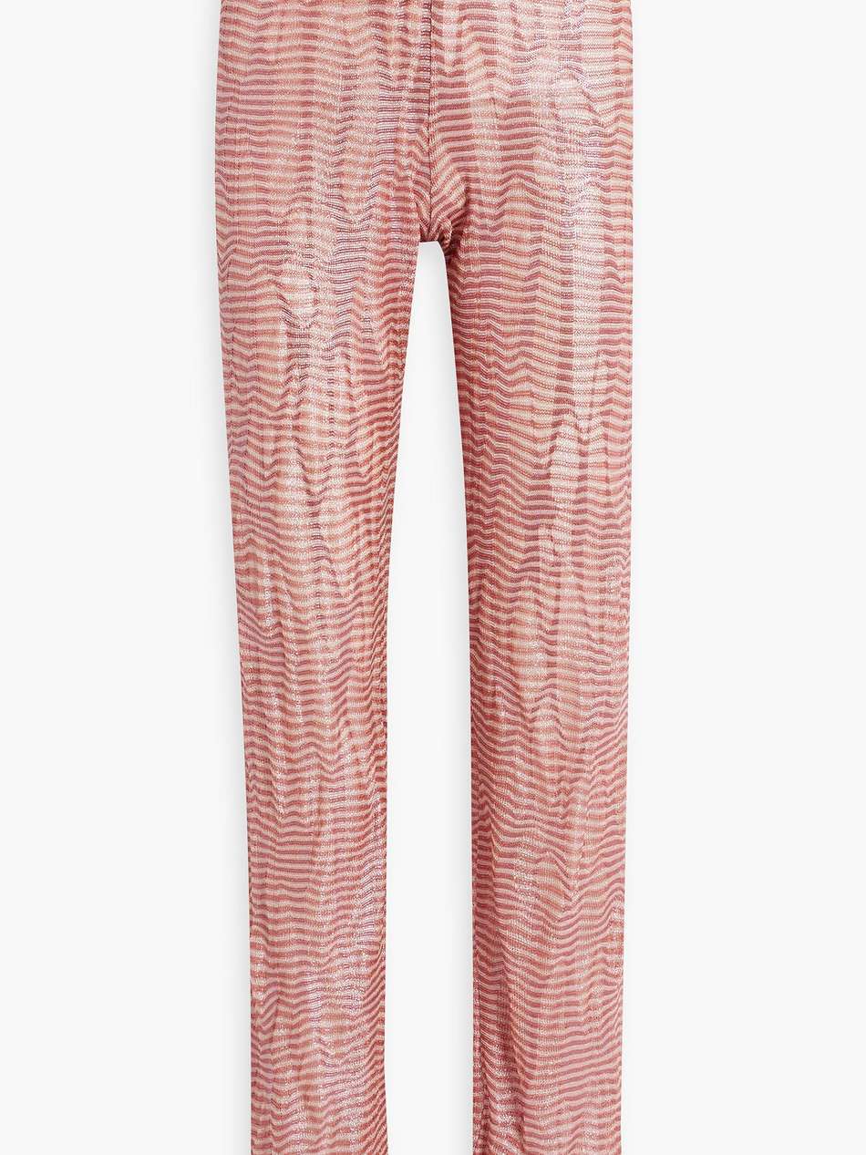 striped metallic crochet-knit straight-leg pants