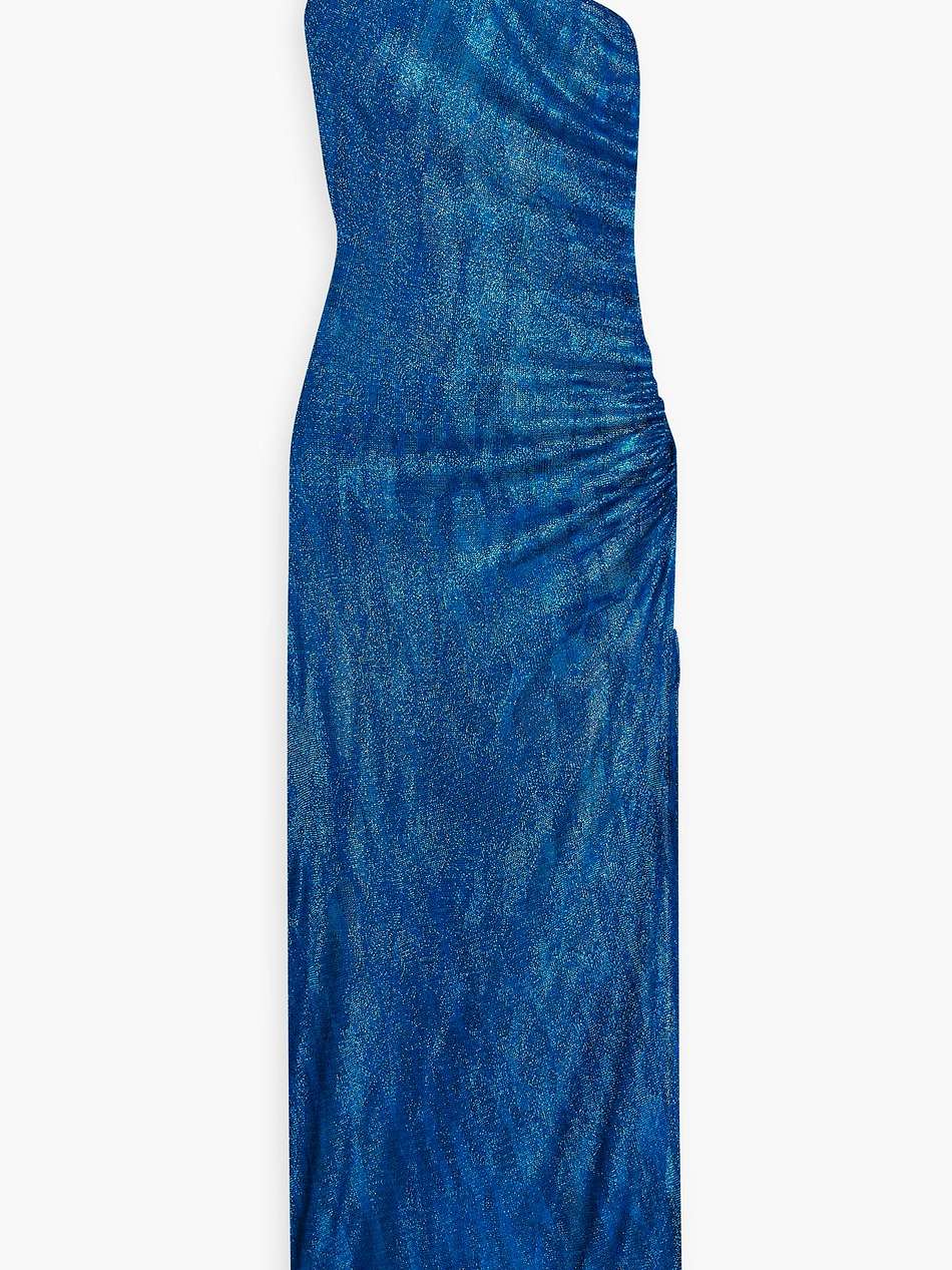 one-shoulder metallic crochet-knit coverup