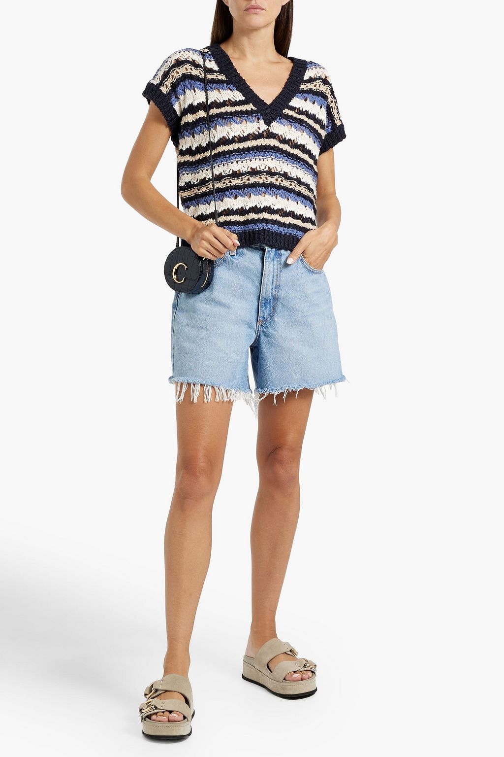 COTTON BY AUTUMN CASHMERE Striped crocheted cotton top
