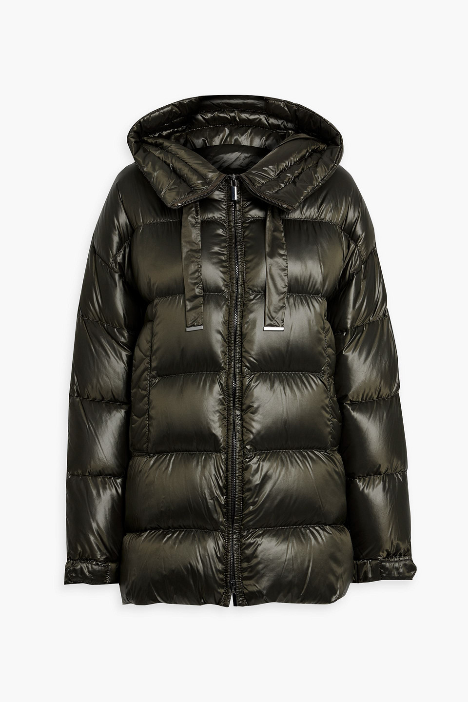 Max Mara Quilted Shell Hooded Down Coat In Army Green