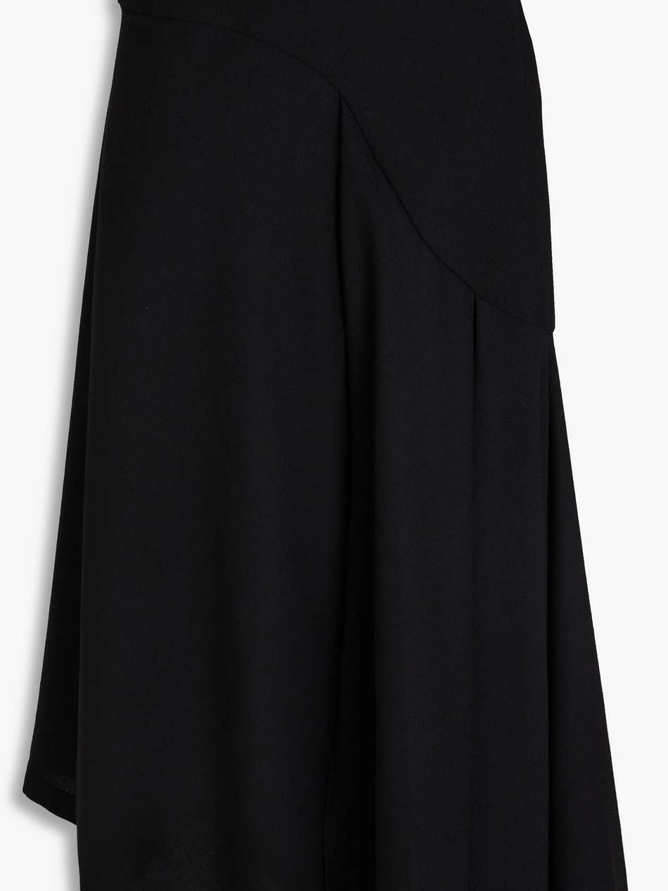 asymmetric pleated wool-crepe midi skirt