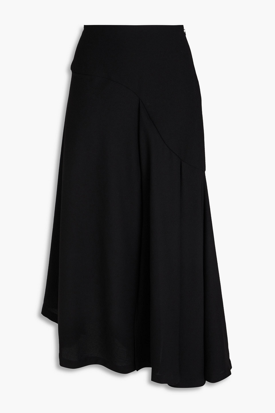 Asymmetric pleated wool-crepe midi skirt