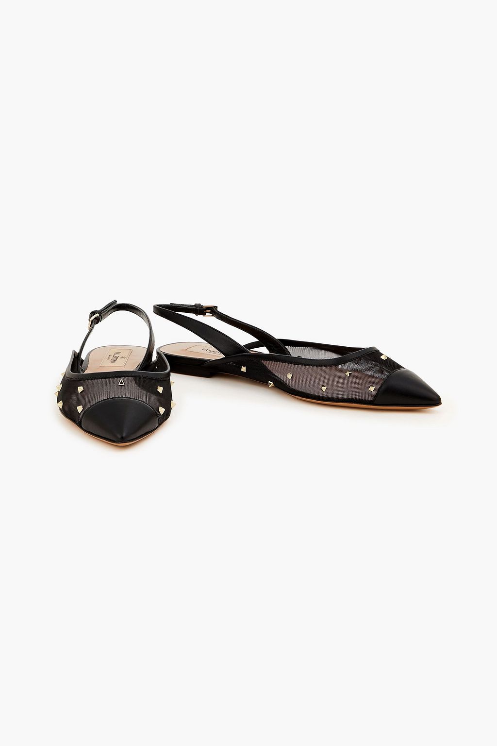VALENTINO GARAVANI Rockstud mesh and leather slingback point-toe flats | THE OUTNET