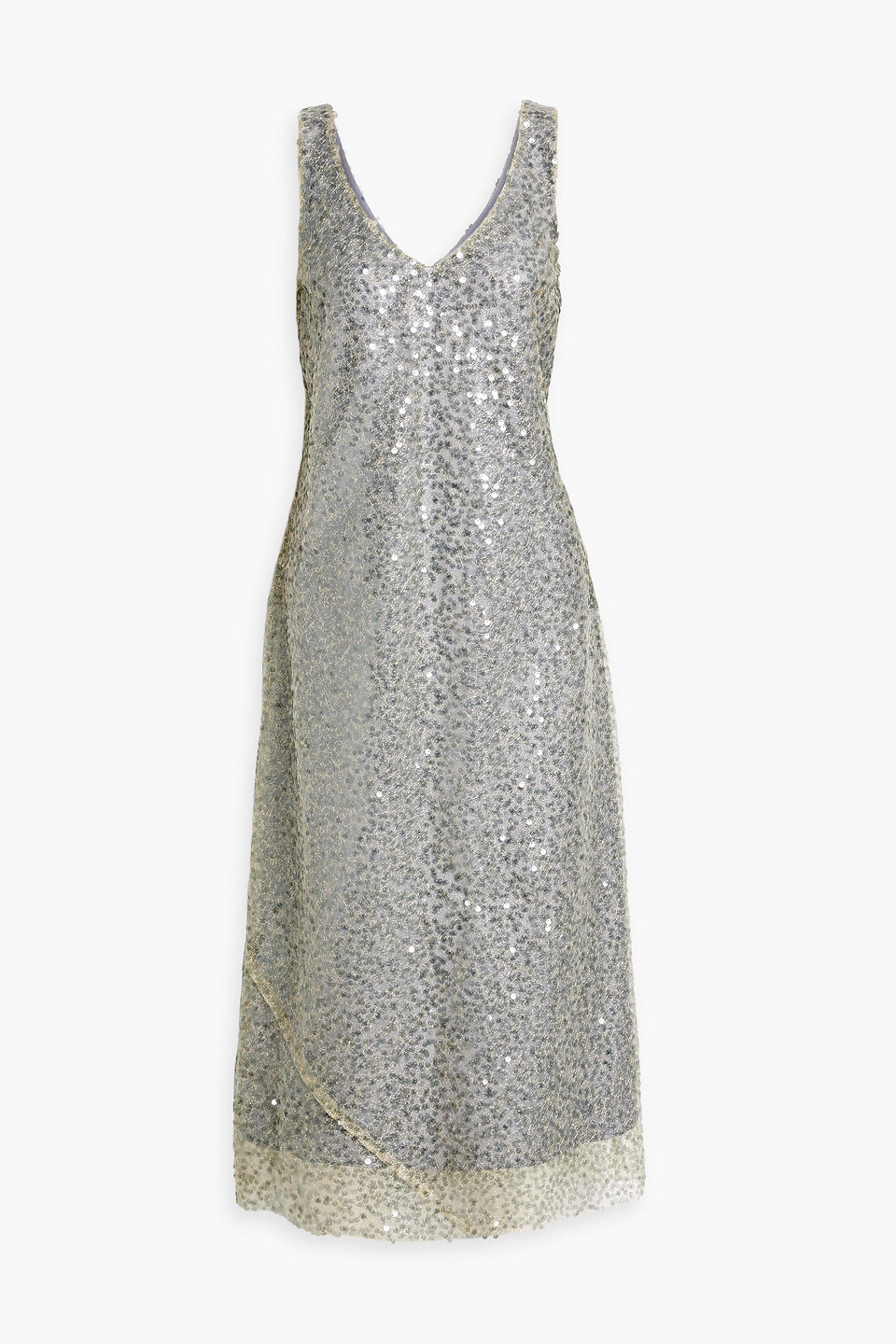 Vince Lucite Metallic Sequin Midi Slip Dress In Silver