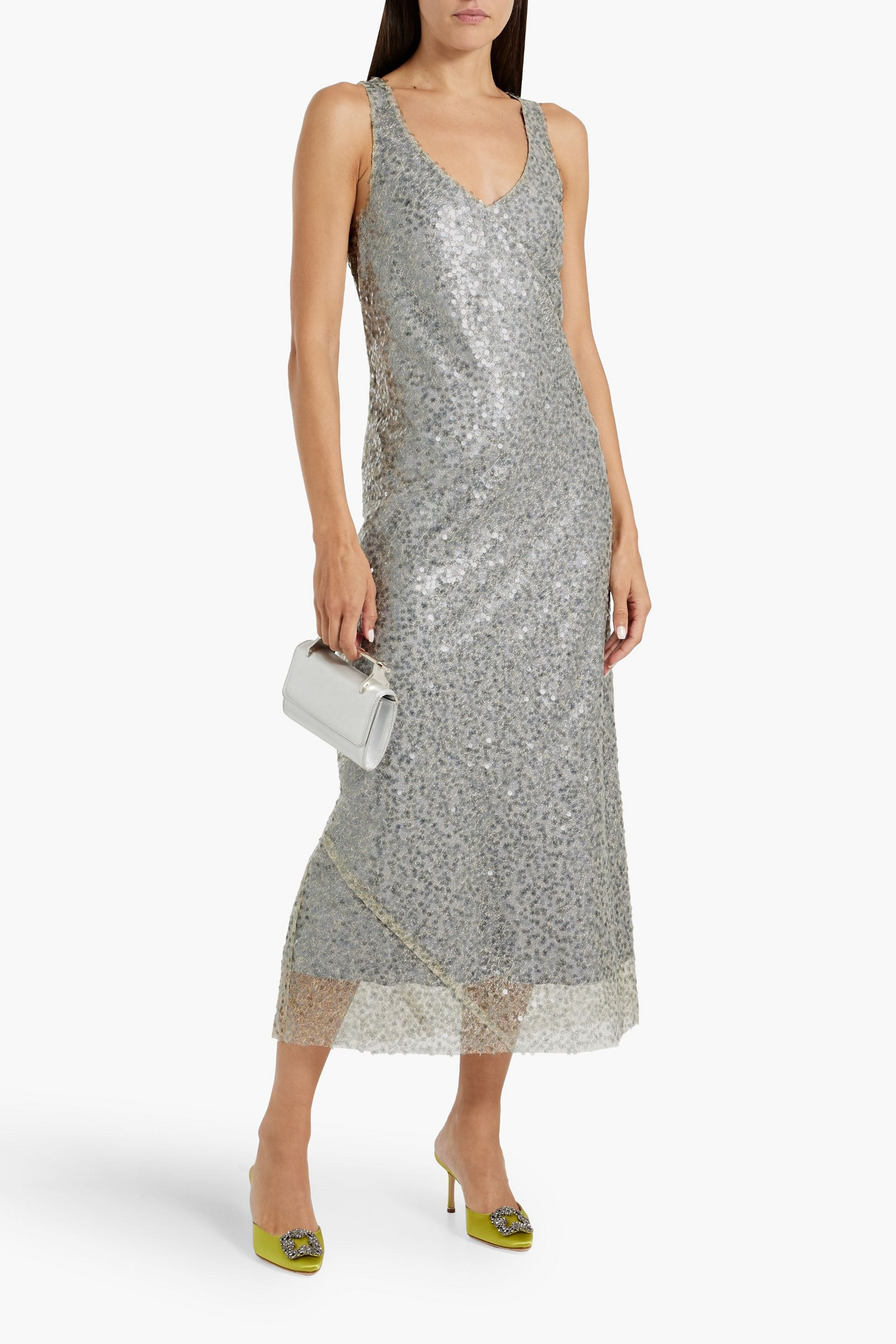 Vince Sequined metallic lace midi dress