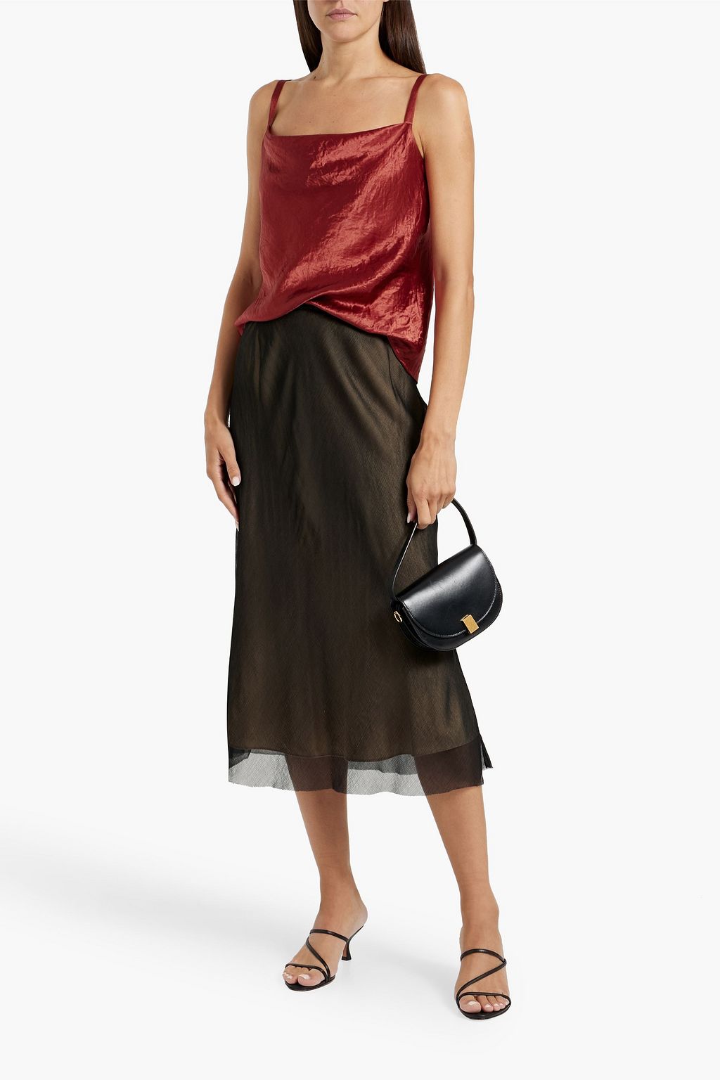 VINCE. Draped crinkled-satin camisole