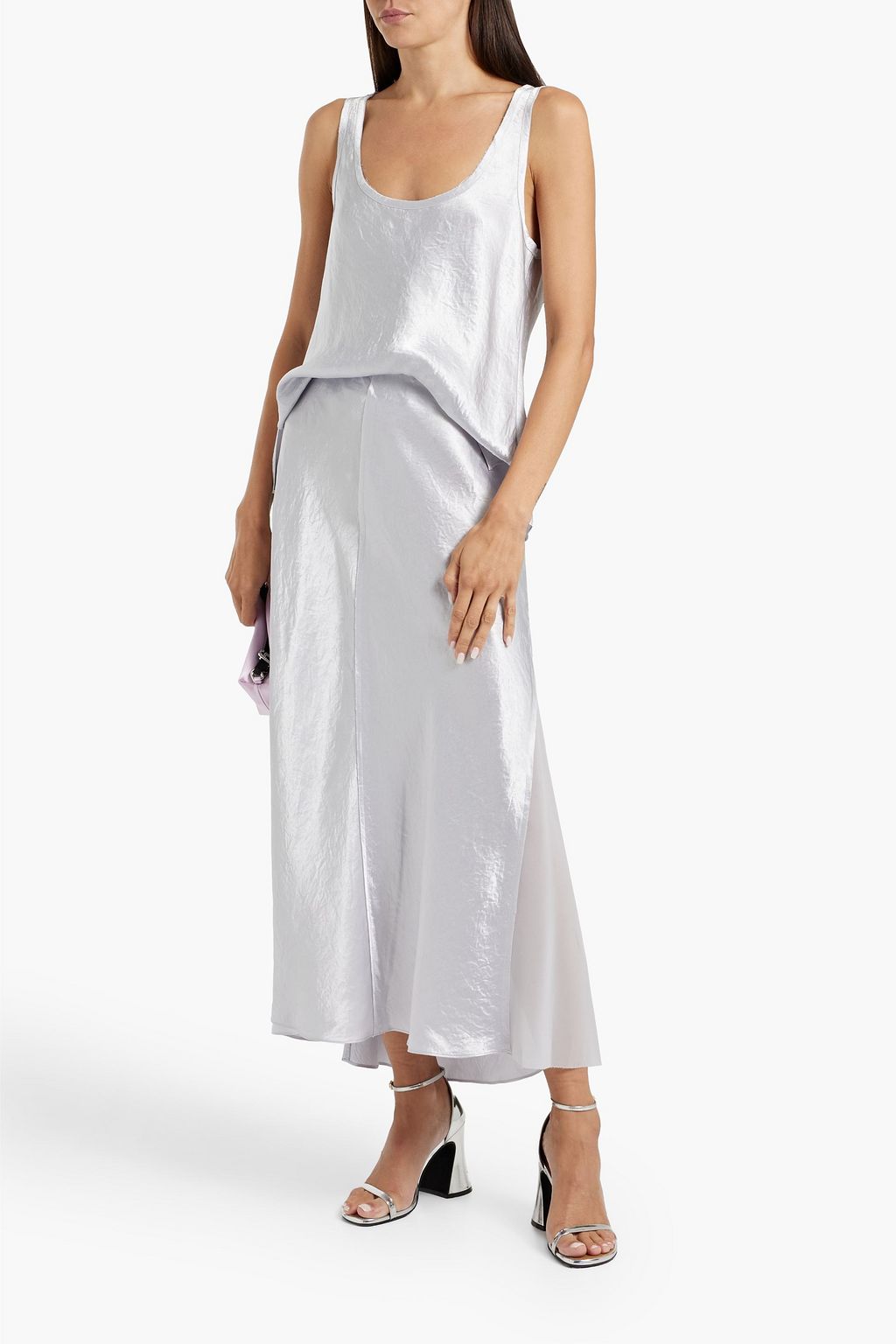 VINCE. Crinkled-satin tank