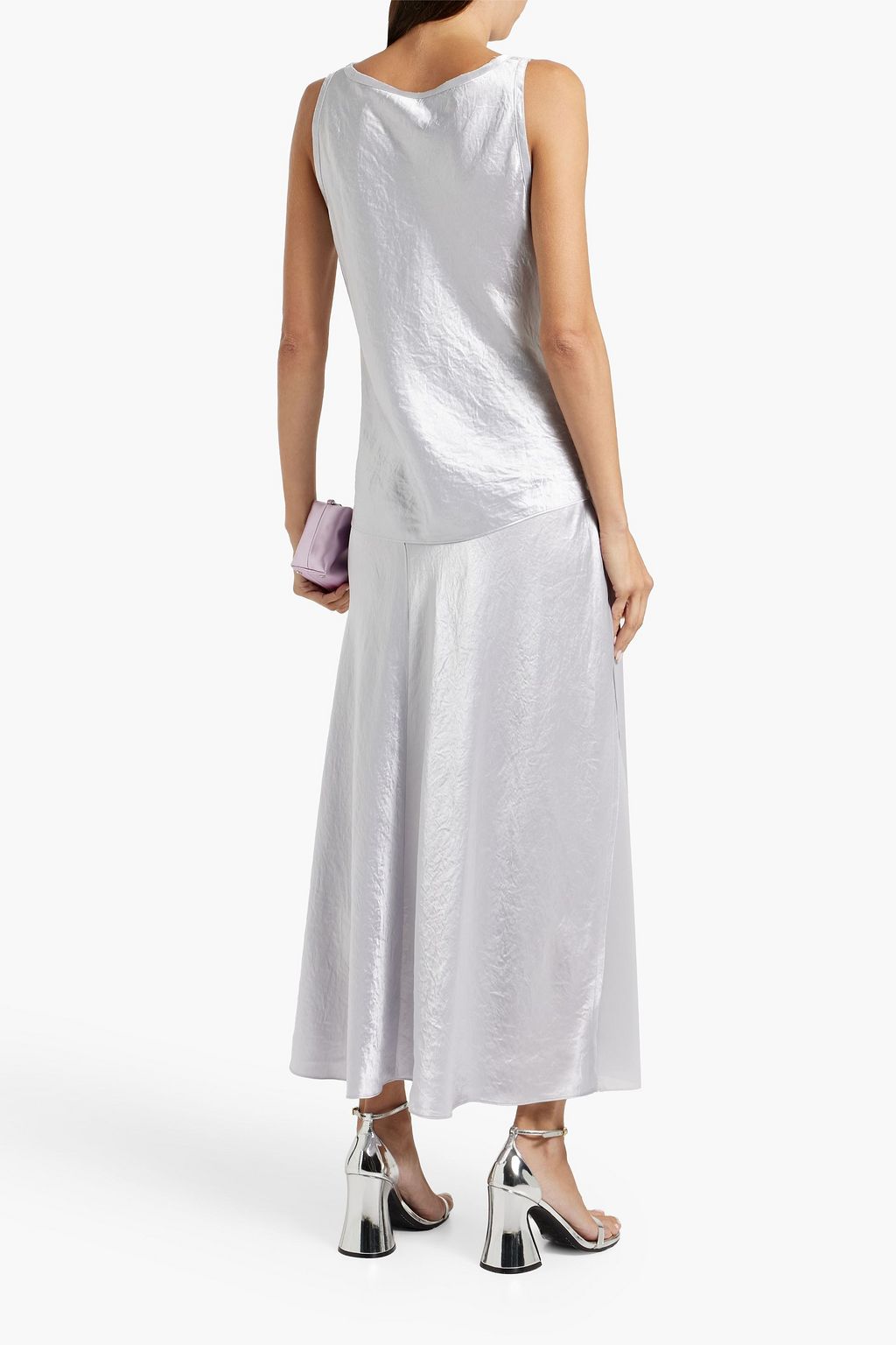 VINCE. Chiffon and crinkled-satin midi skirt