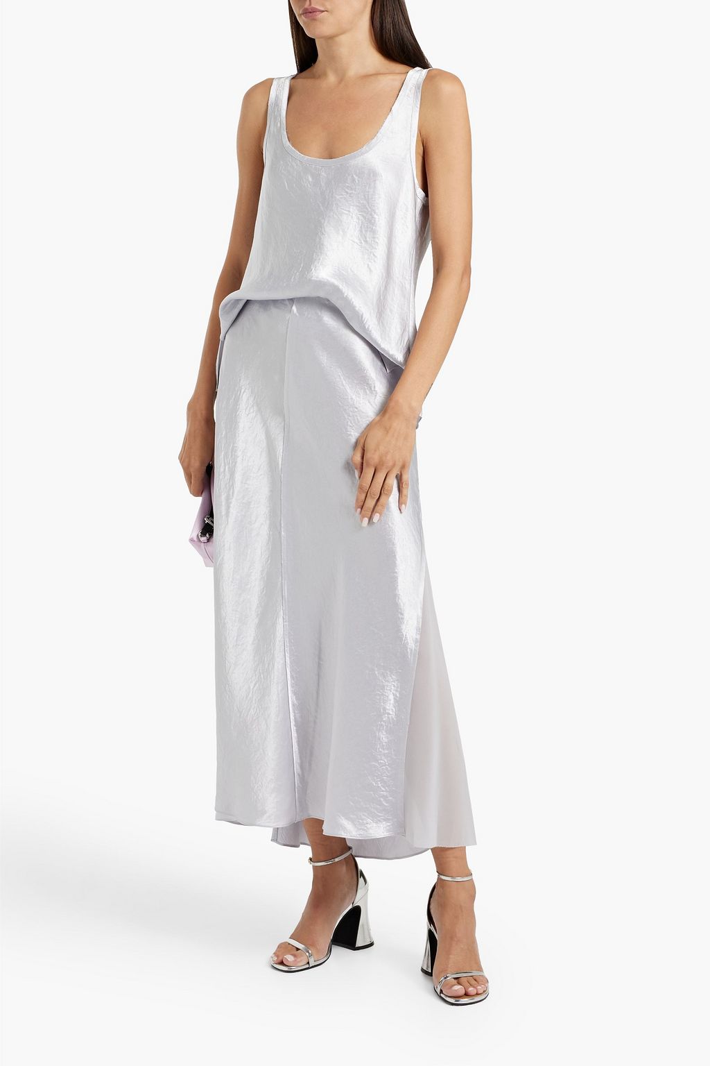 VINCE. Chiffon and crinkled-satin midi skirt