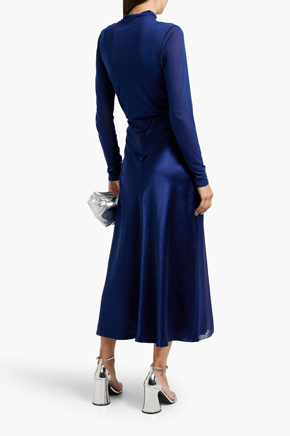 Vince Chiffon And Crinkled-satin Midi Skirt In Indigo