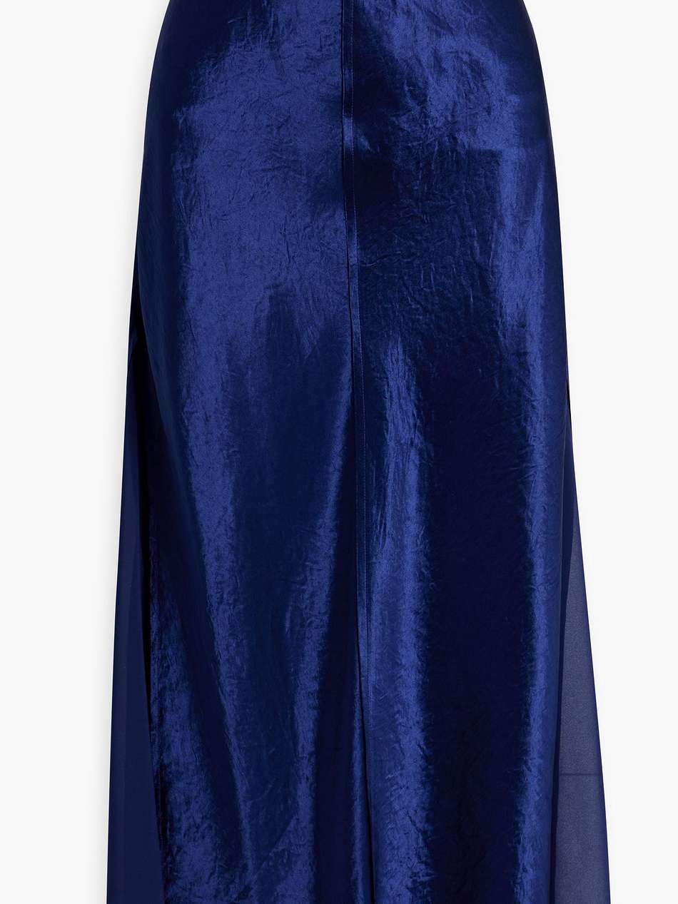 chiffon and crinkled-satin midi skirt