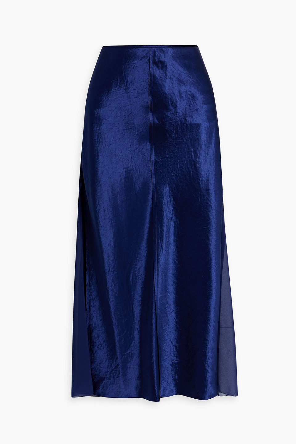 Vince Chiffon And Crinkled-satin Midi Skirt In Indigo