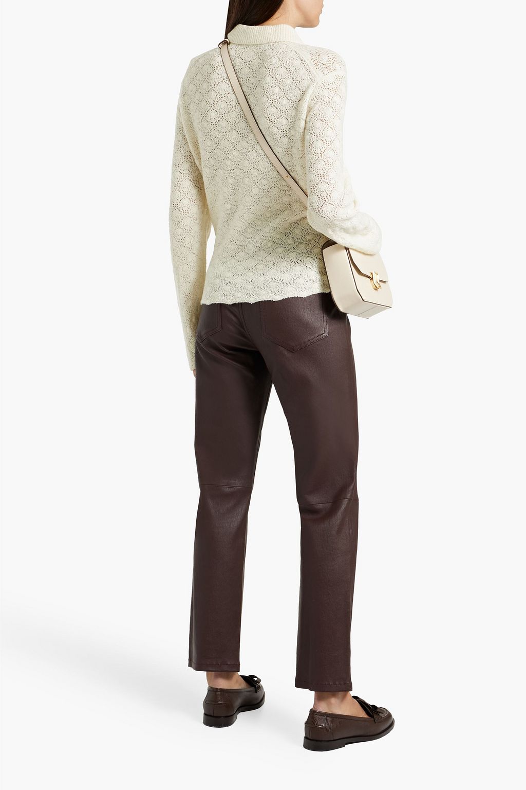VINCE. Pointelle-knit wool-blend polo sweater