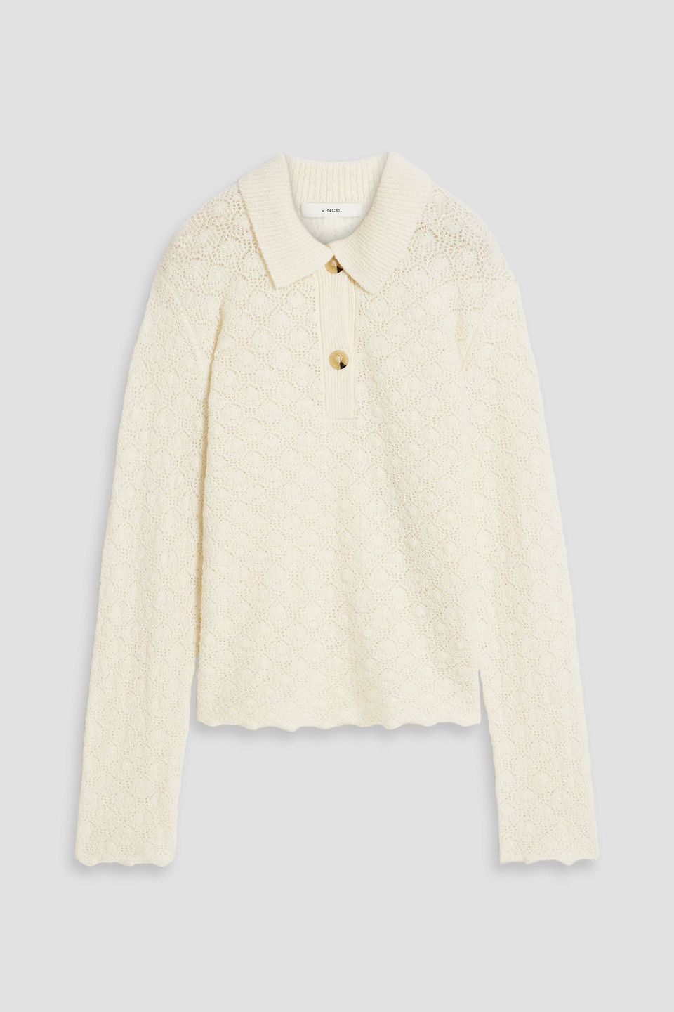 Vince Pointelle-knit Wool-blend Polo Sweater In Ivory