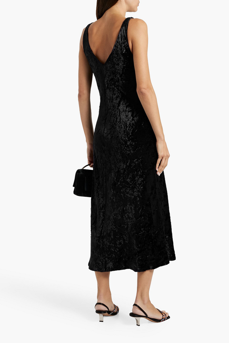 Vince Textured V-neck Mini Slip Dress In Black