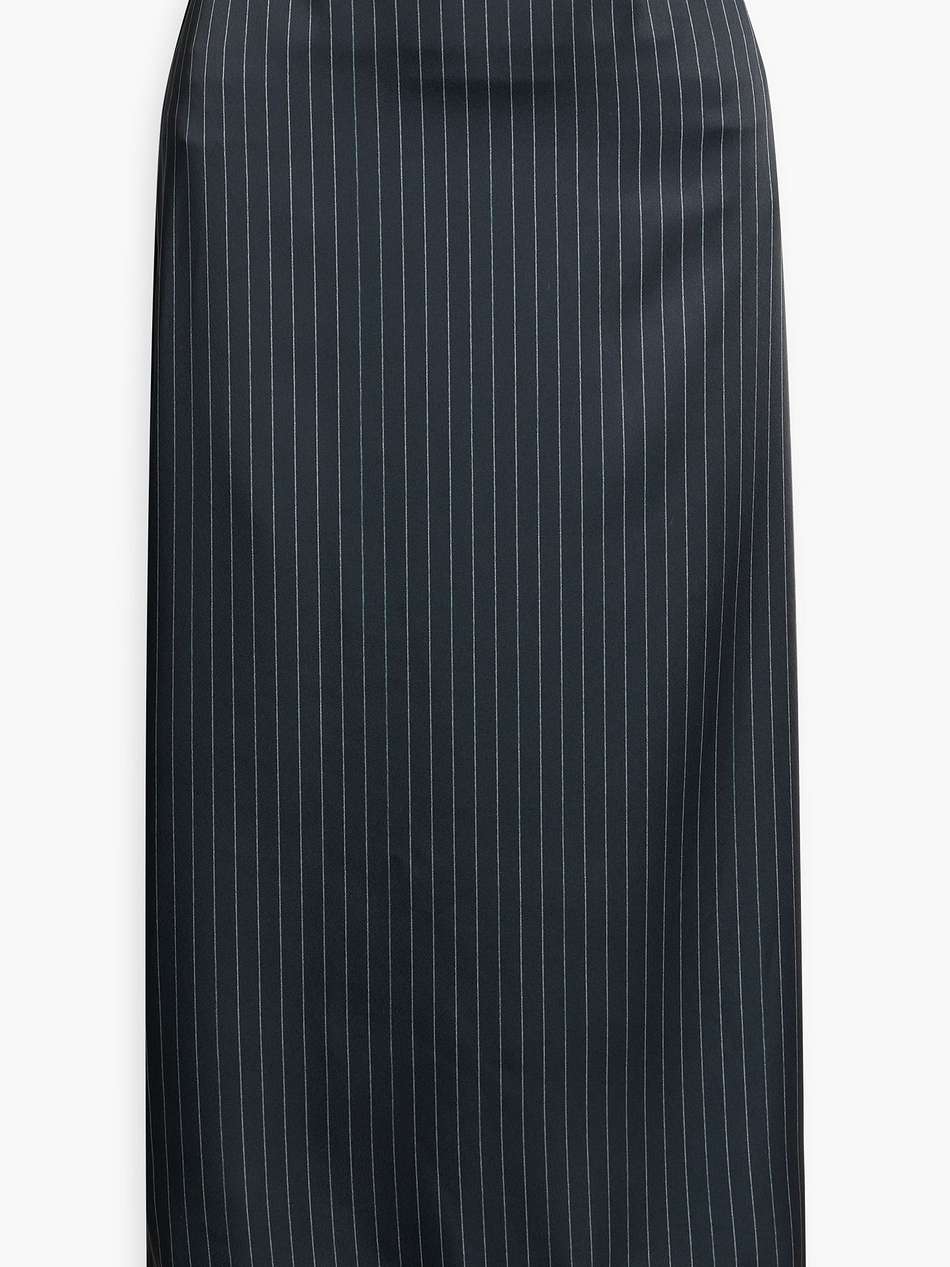 pinstriped satin midi skirt