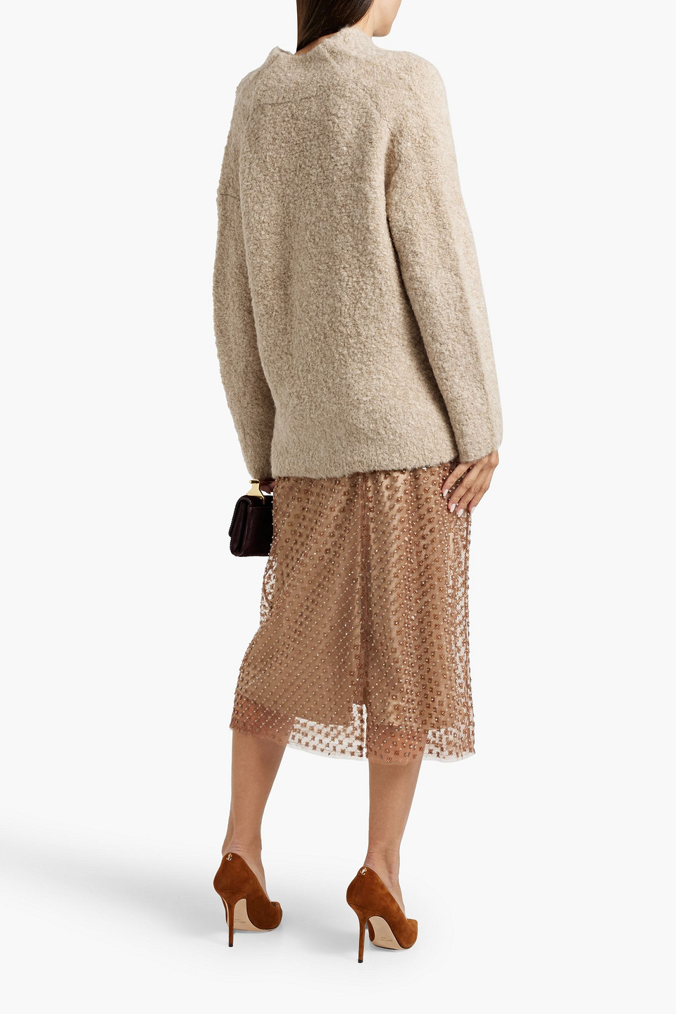 Vince Embellished Tulle Midi Skirt In Neutral