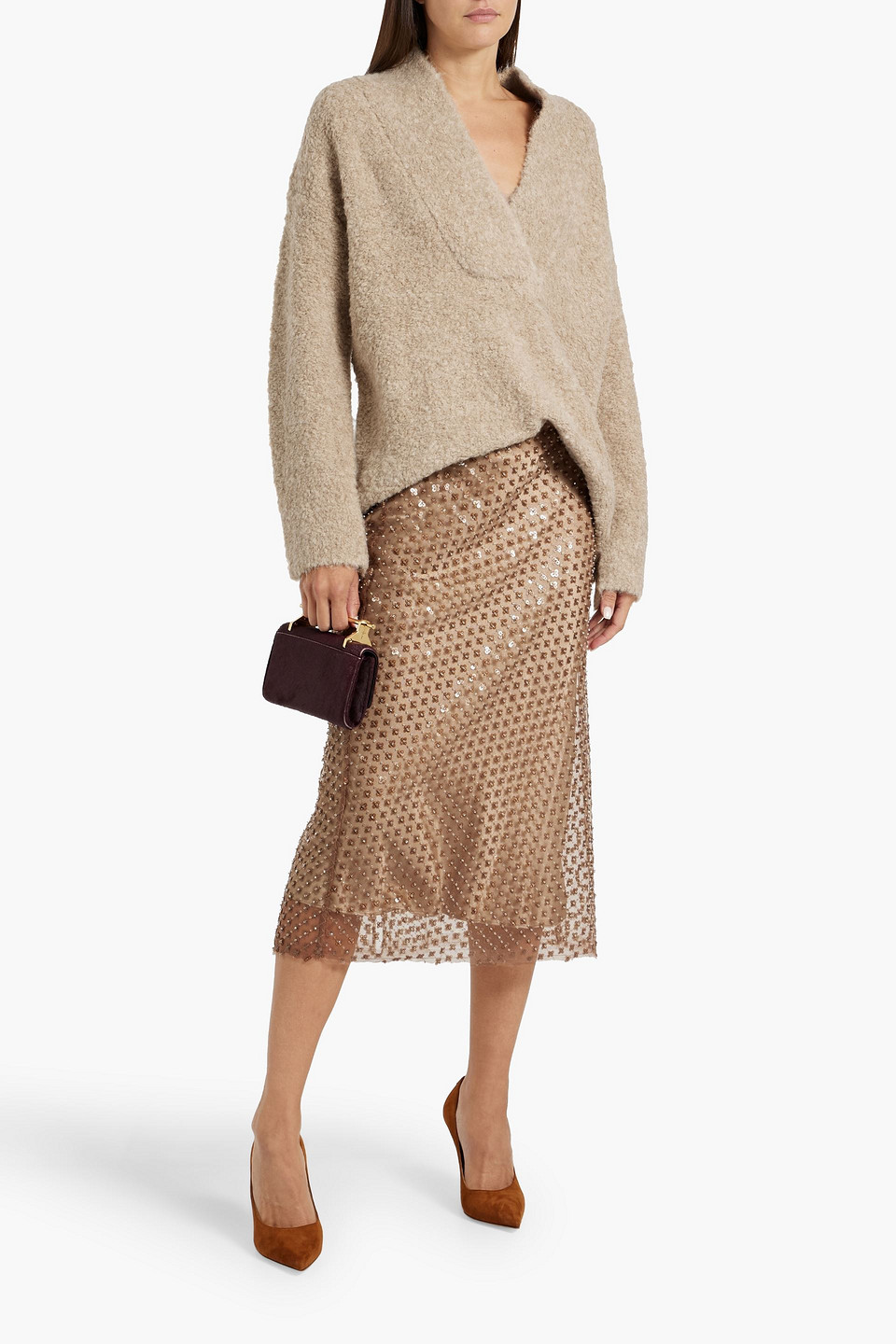 Vince Embellished Tulle Midi Skirt In Neutral