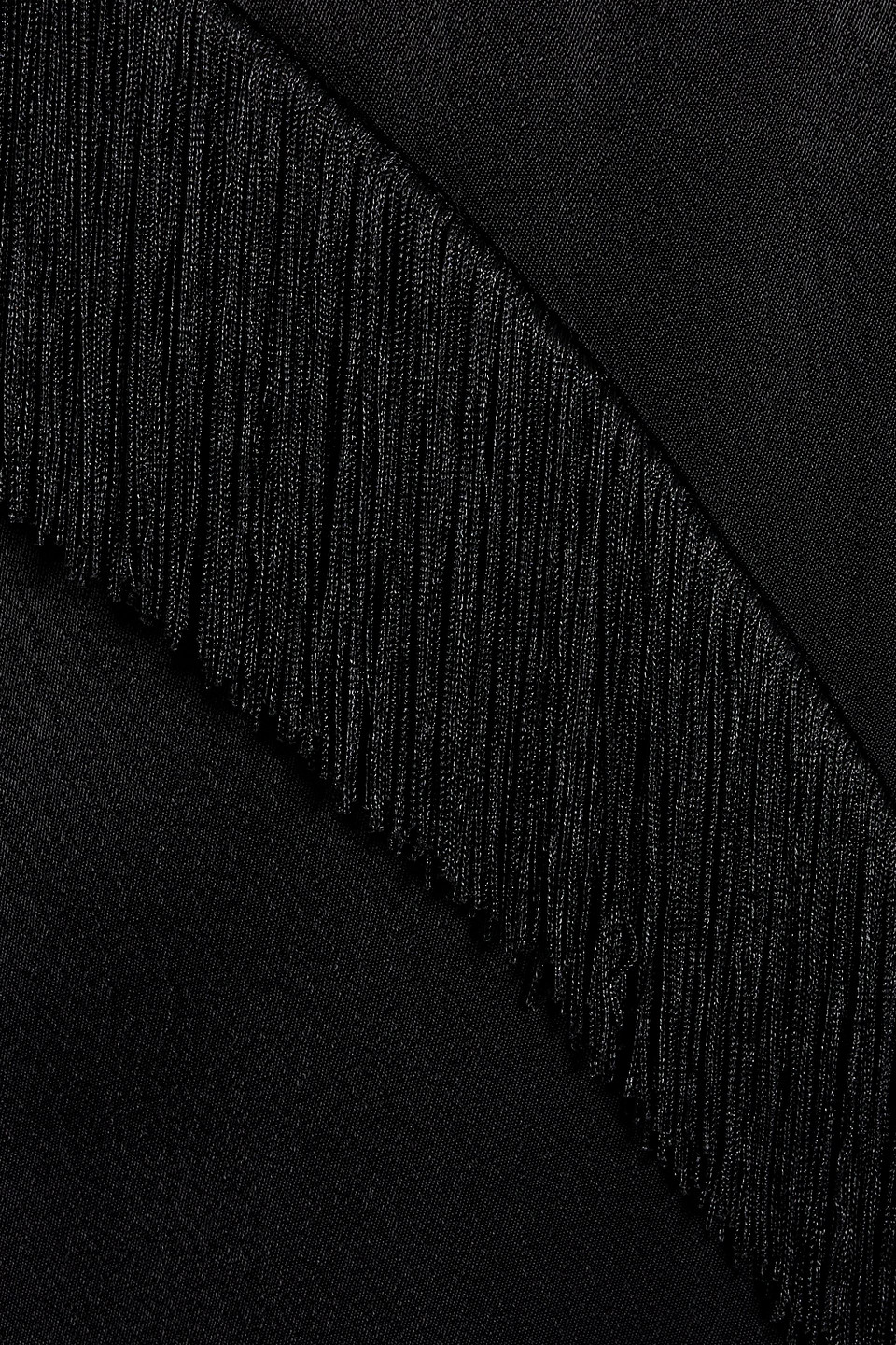 Vince Fringed Satin Midi Skirt In Black