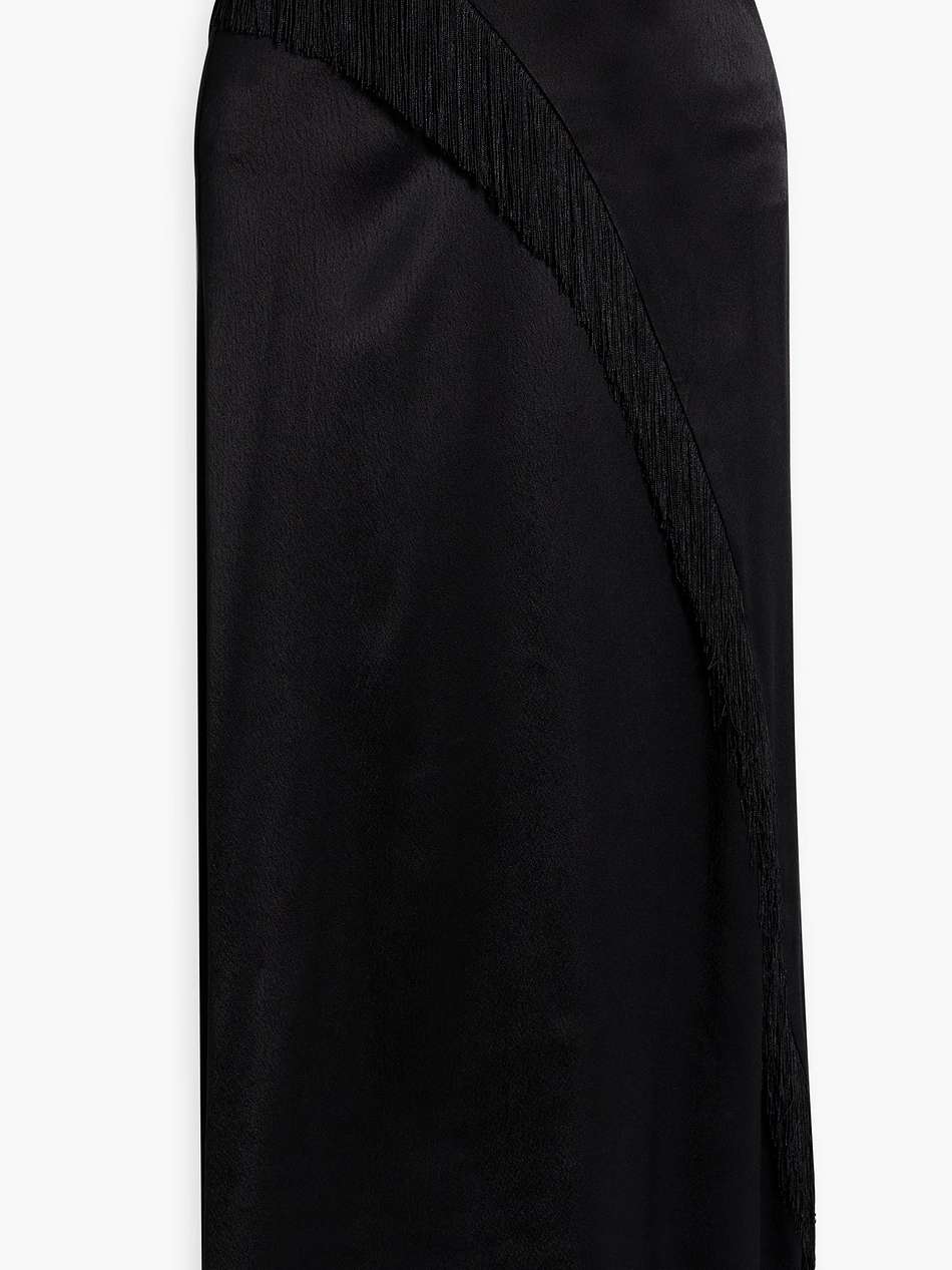 fringed satin midi skirt