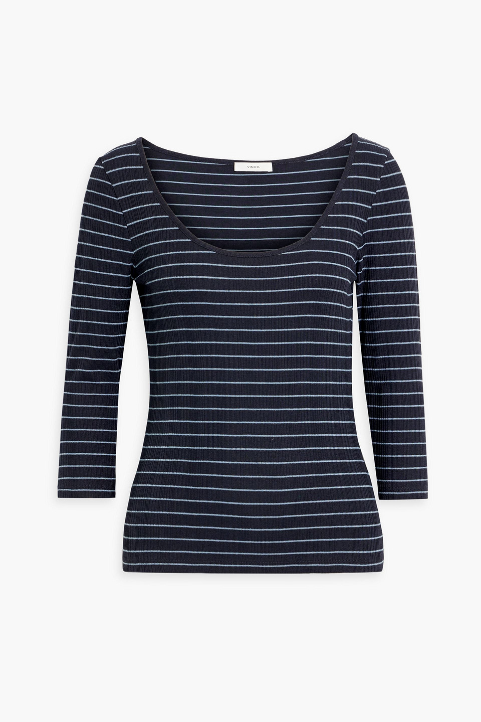 Vince Striped Ribbed-knit Top In Navy
