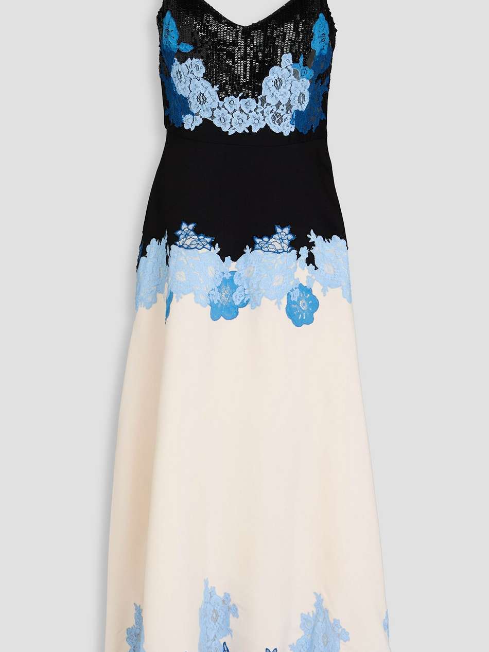 embellished wool and silk-blend crepe midi dress