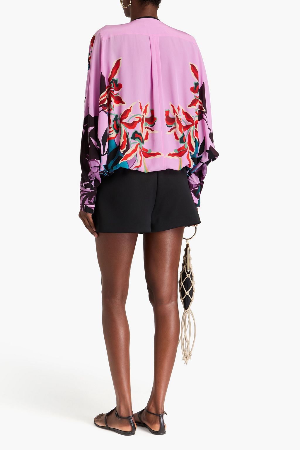 VALENTINO GARAVANI Feather-trimmed printed silk crepe de chine blouse