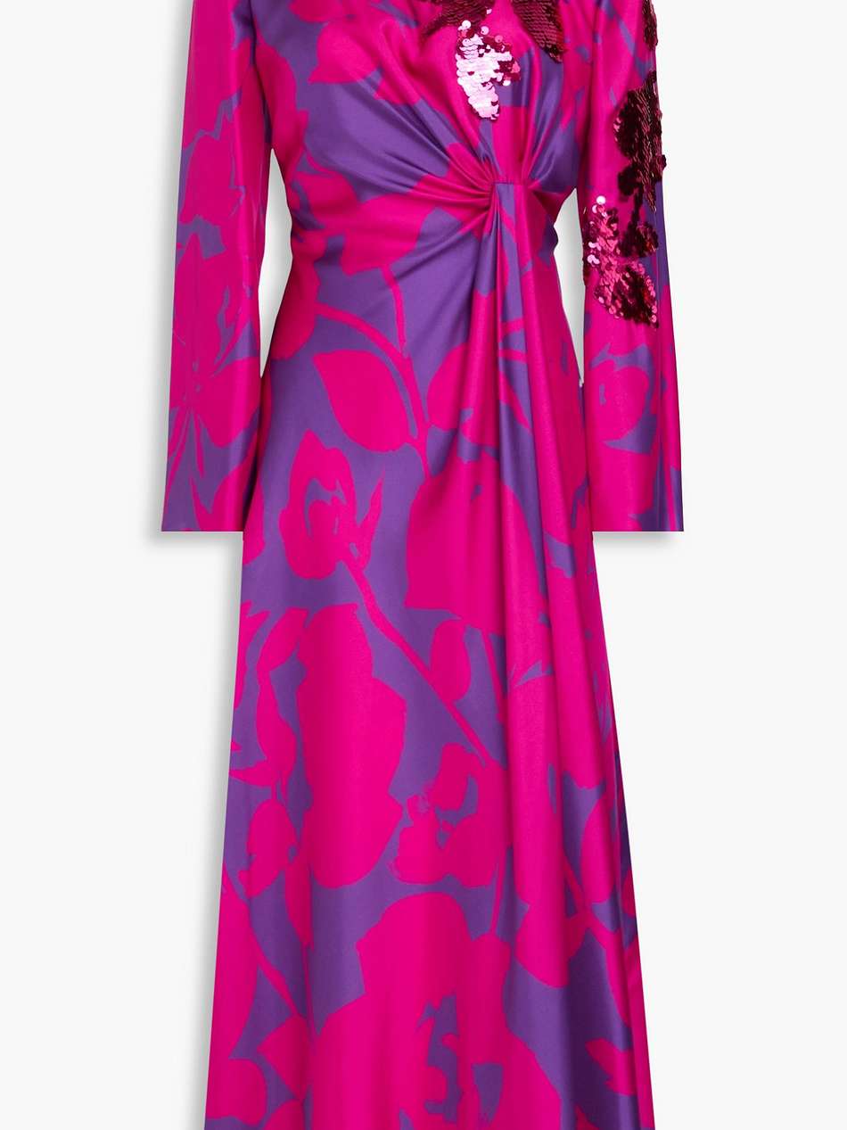 embellished floral-print silk-faille midi dress
