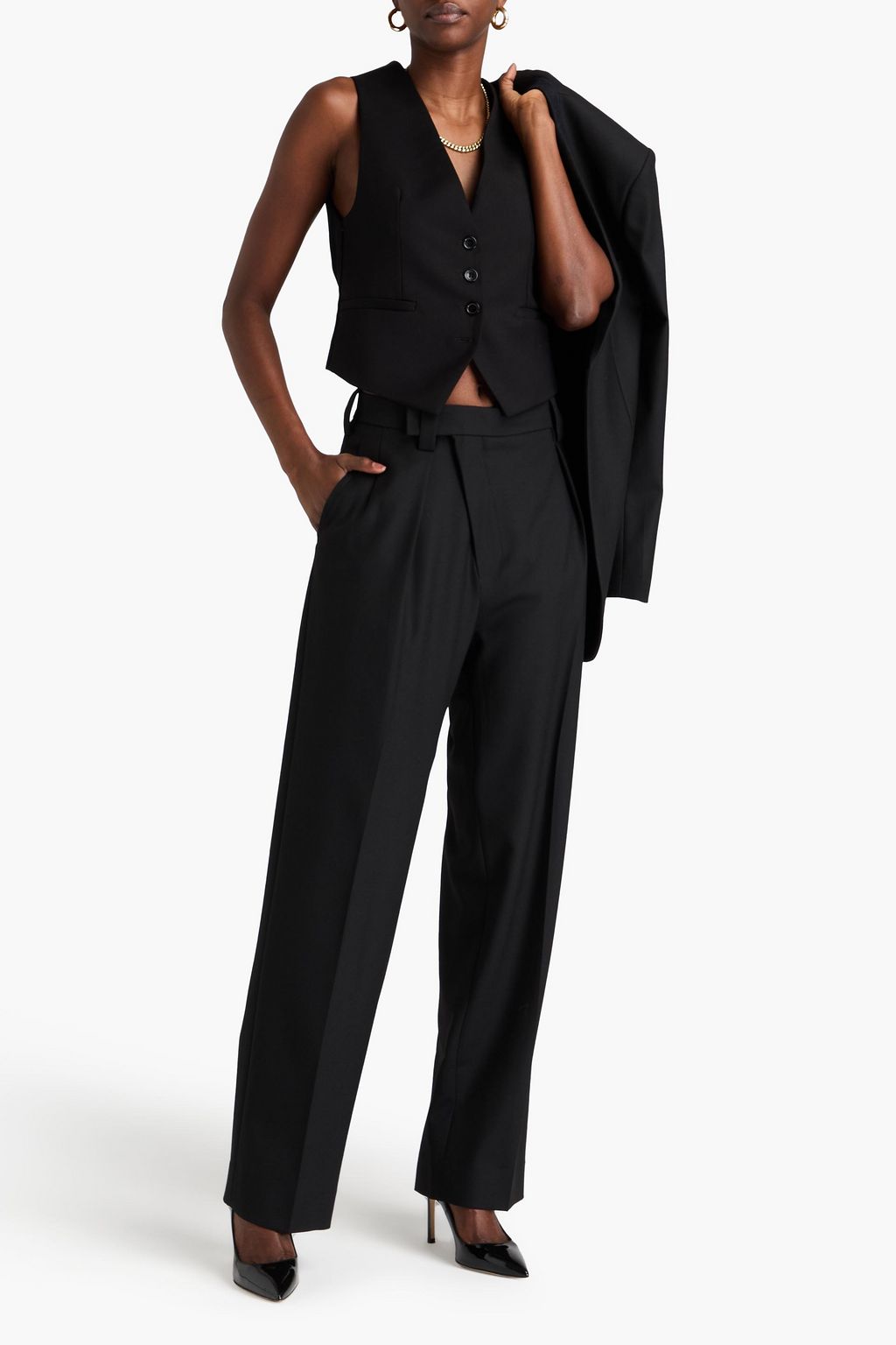 VICTORIA BECKHAM Wrap-effect twill straight-leg pants