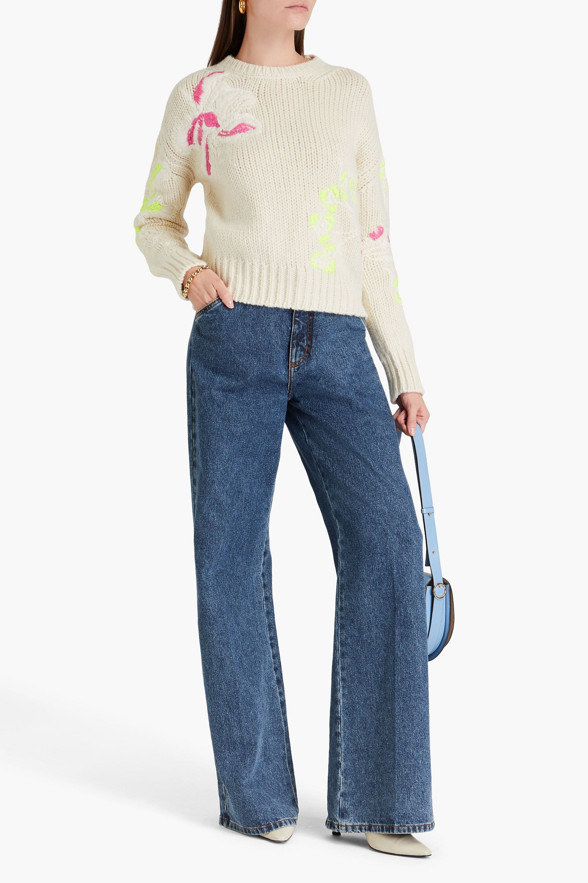 Valentino Garavani Embroidered wool, silk and cashmere-blend sweater