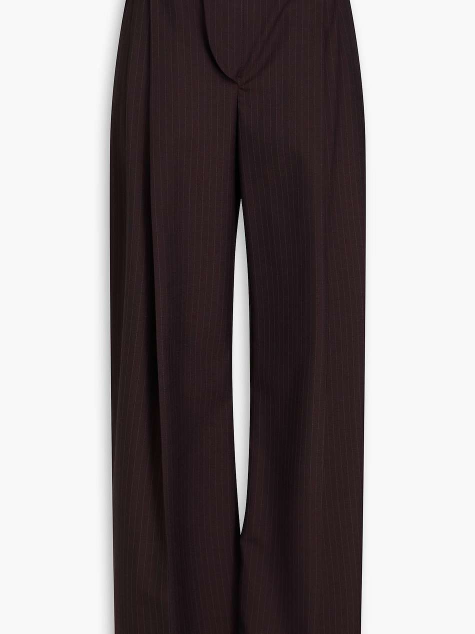 pleated pinstriped twill wide-leg pants