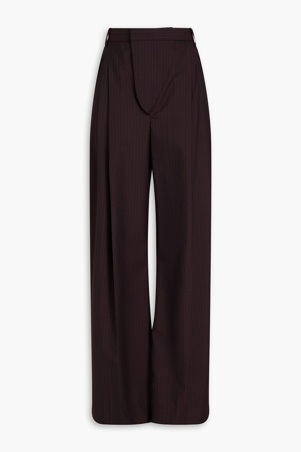 Victoria Beckham Pleated Pinstriped Twill Wide-leg Pants In Dark Brown