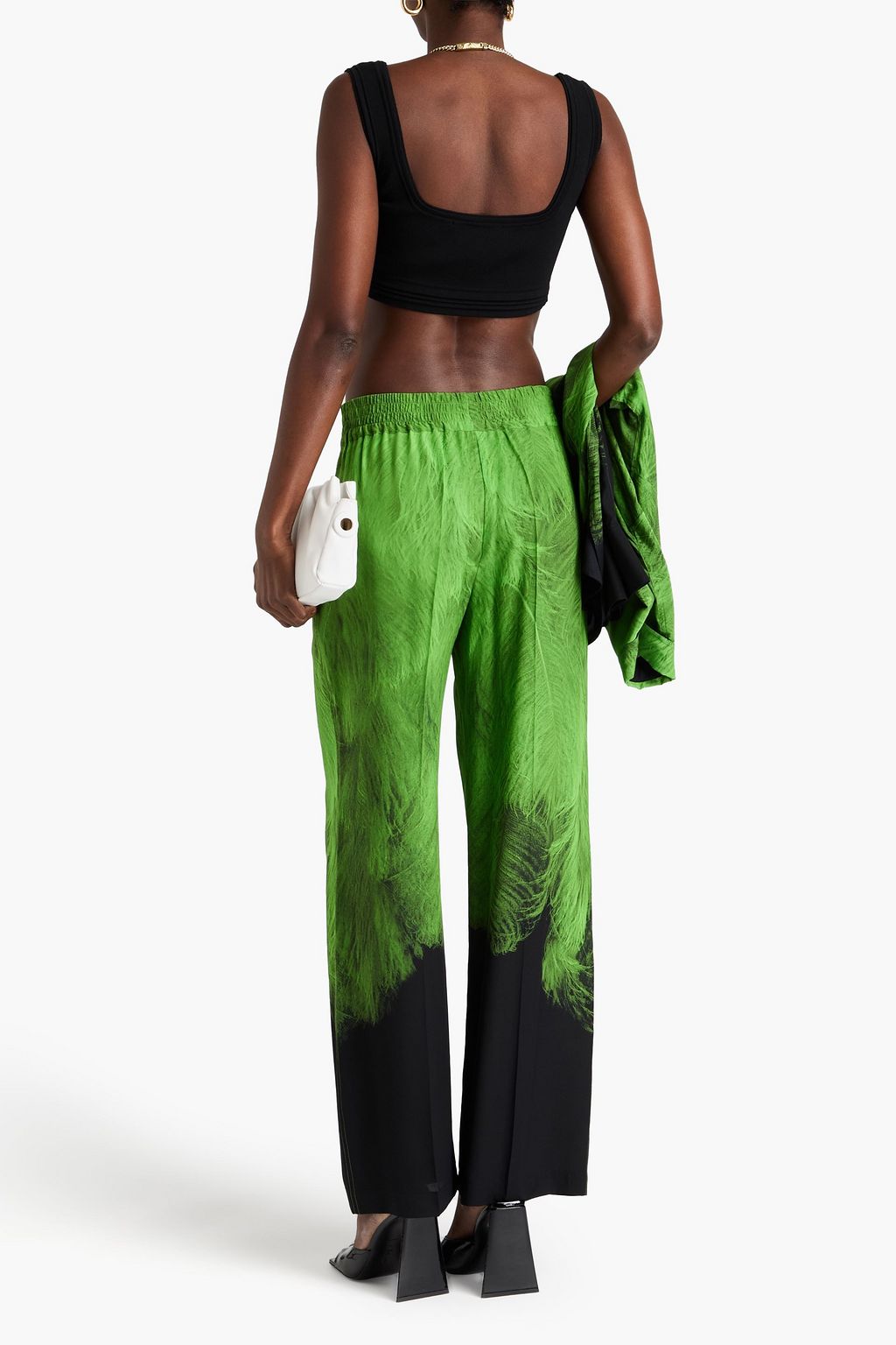 VICTORIA BECKHAM シルククレープ ワイドレッグパンツ プリント入り