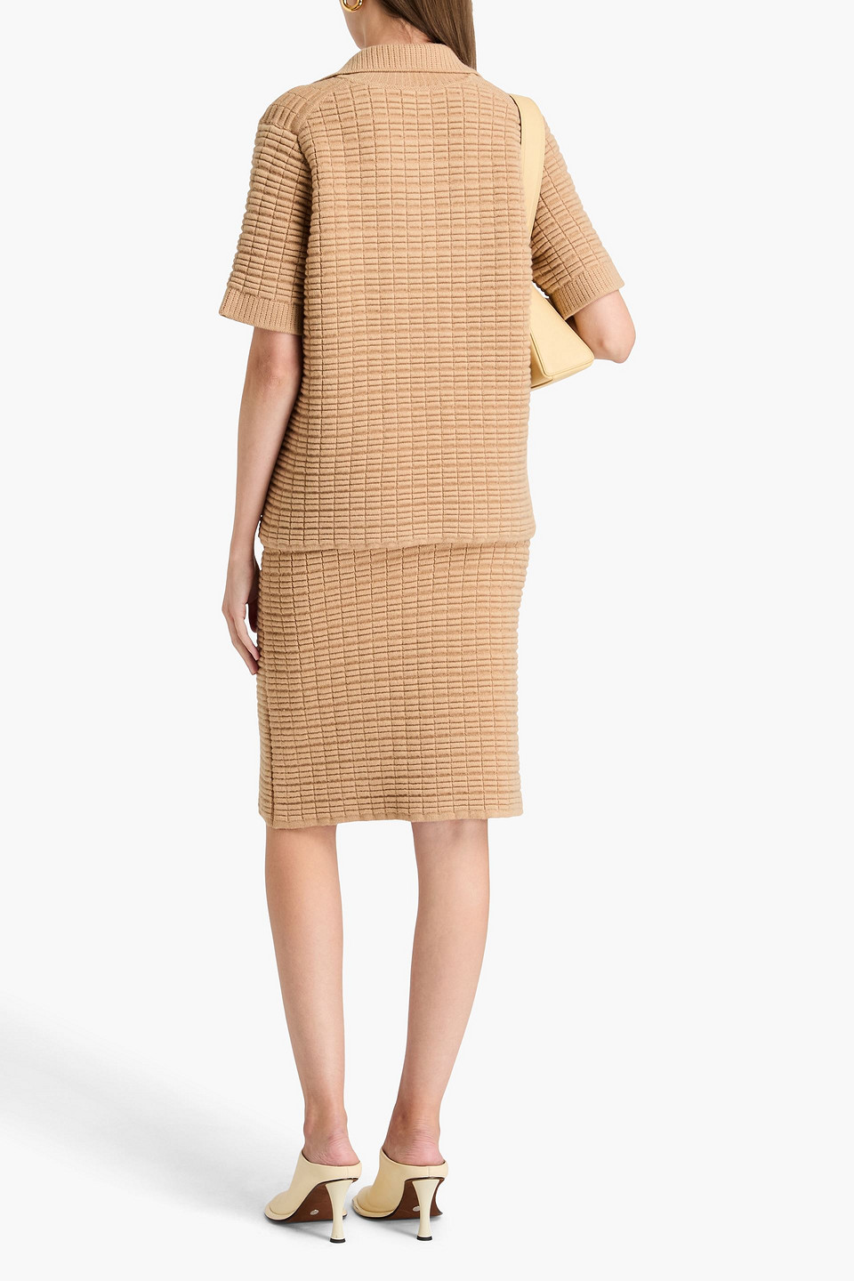 Shop Khaite Textured-knit Cashmere-blend Polo Shirt In Camel