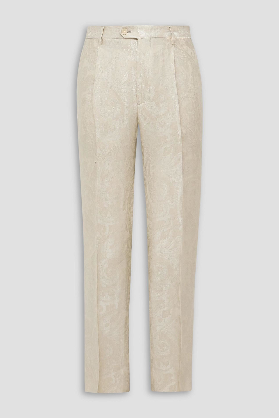 etro - straight-leg pleated paisley-jacquard linen-blend suit pants - white - it 48