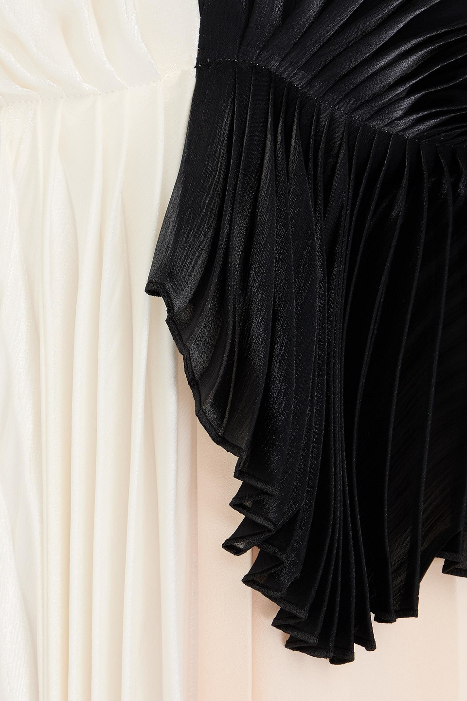 Victoria Beckham Color-block Pleated Crepe, Crepon And Satin Midi Dress In Ivory