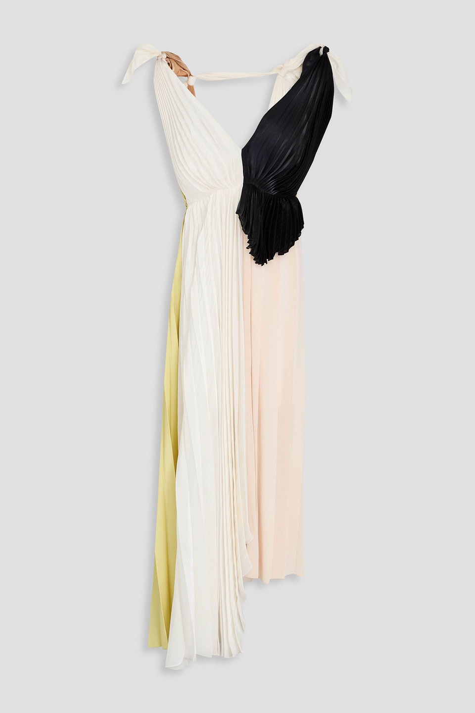 Victoria Beckham Color-block Pleated Crepe, Crepon And Satin Midi Dress In Ivory