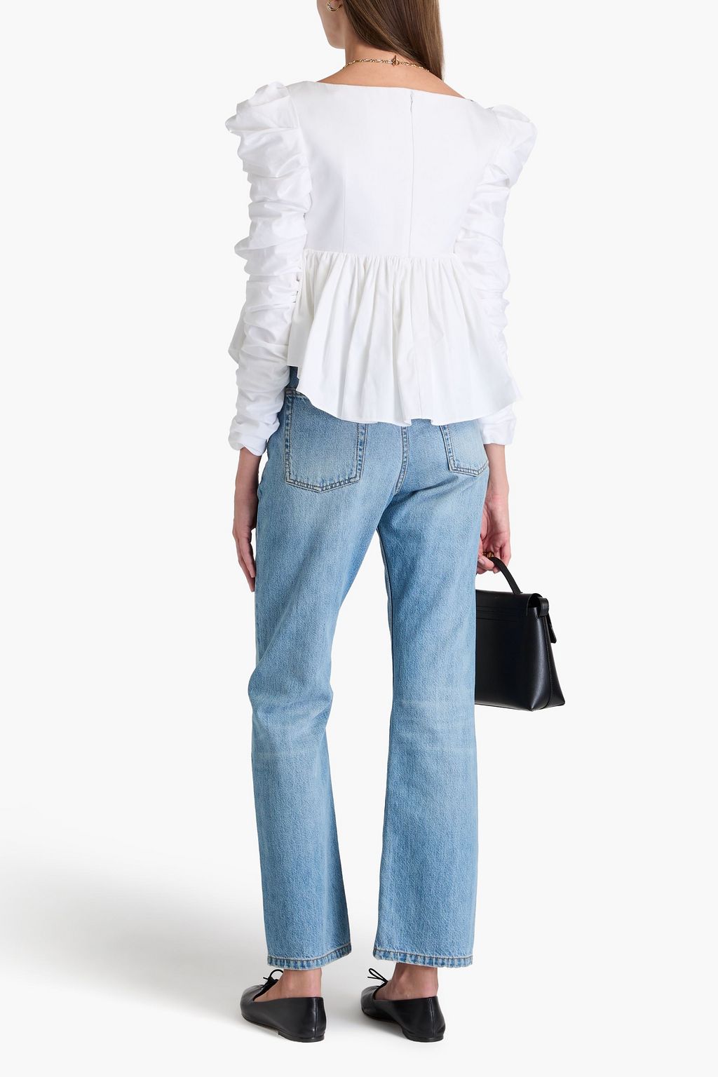 KHAITE Gathered cotton-poplin peplum top