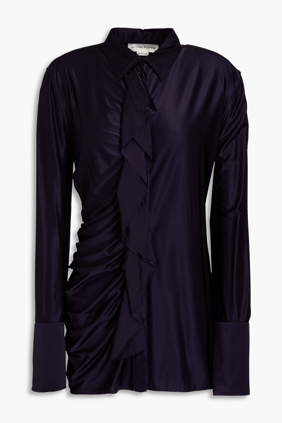 VICTORIA BECKHAM RUFFLED SATIN-JERSEY SHIRT