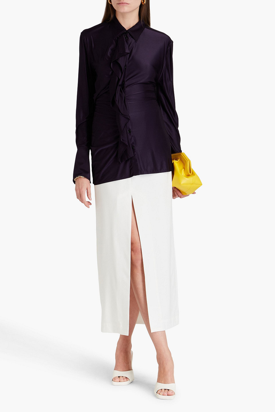 VICTORIA BECKHAM RUFFLED SATIN-JERSEY SHIRT