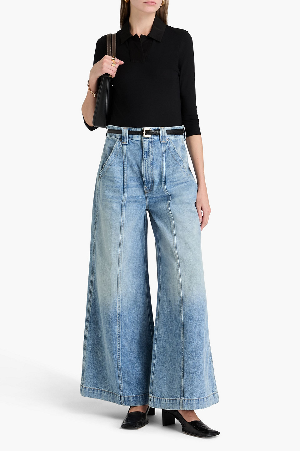 Khaite Faded High-rise Wide-leg Jeans In Light Denim