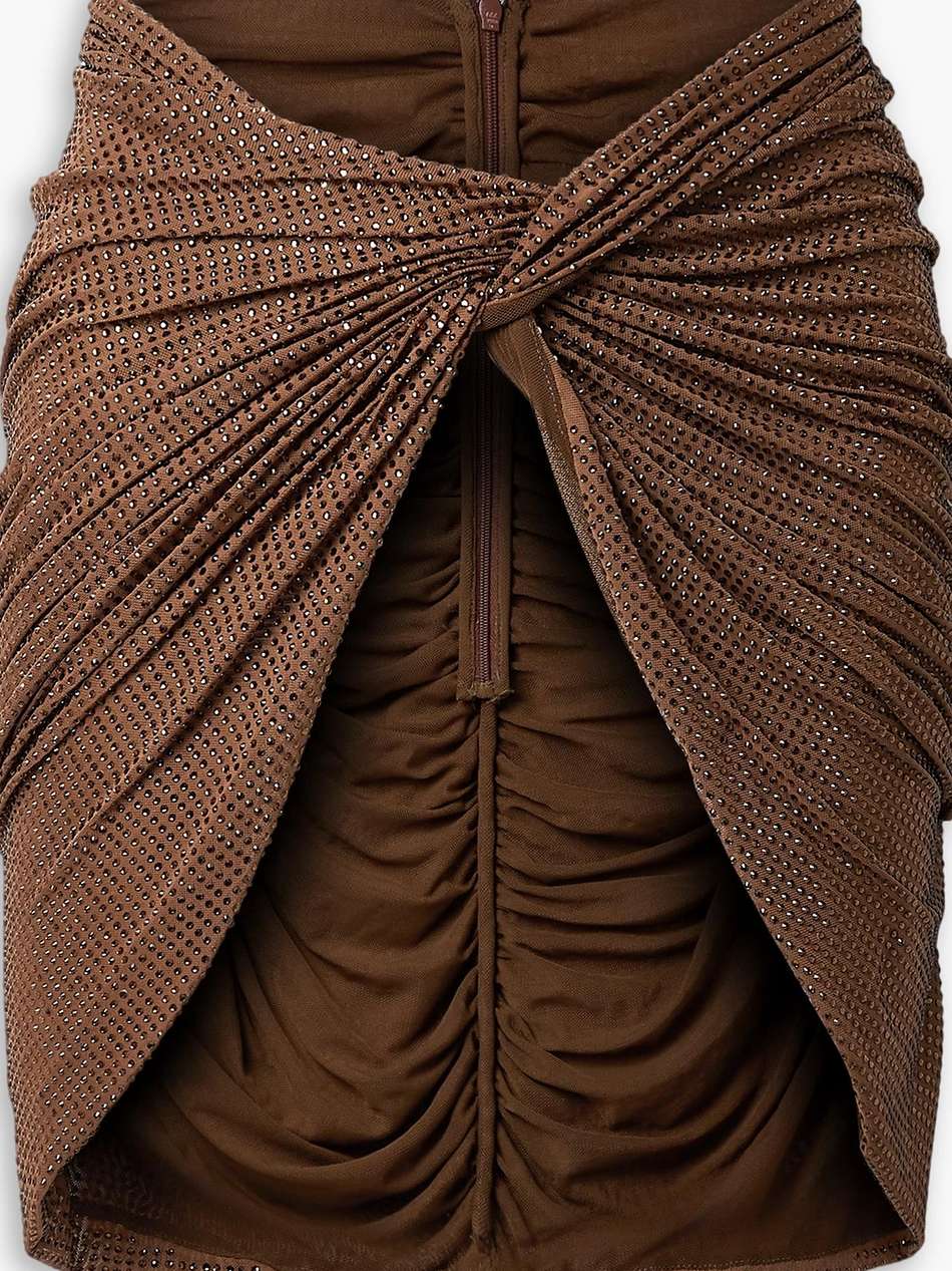 twist-front crystal-embellished stretch-tulle mini skirt