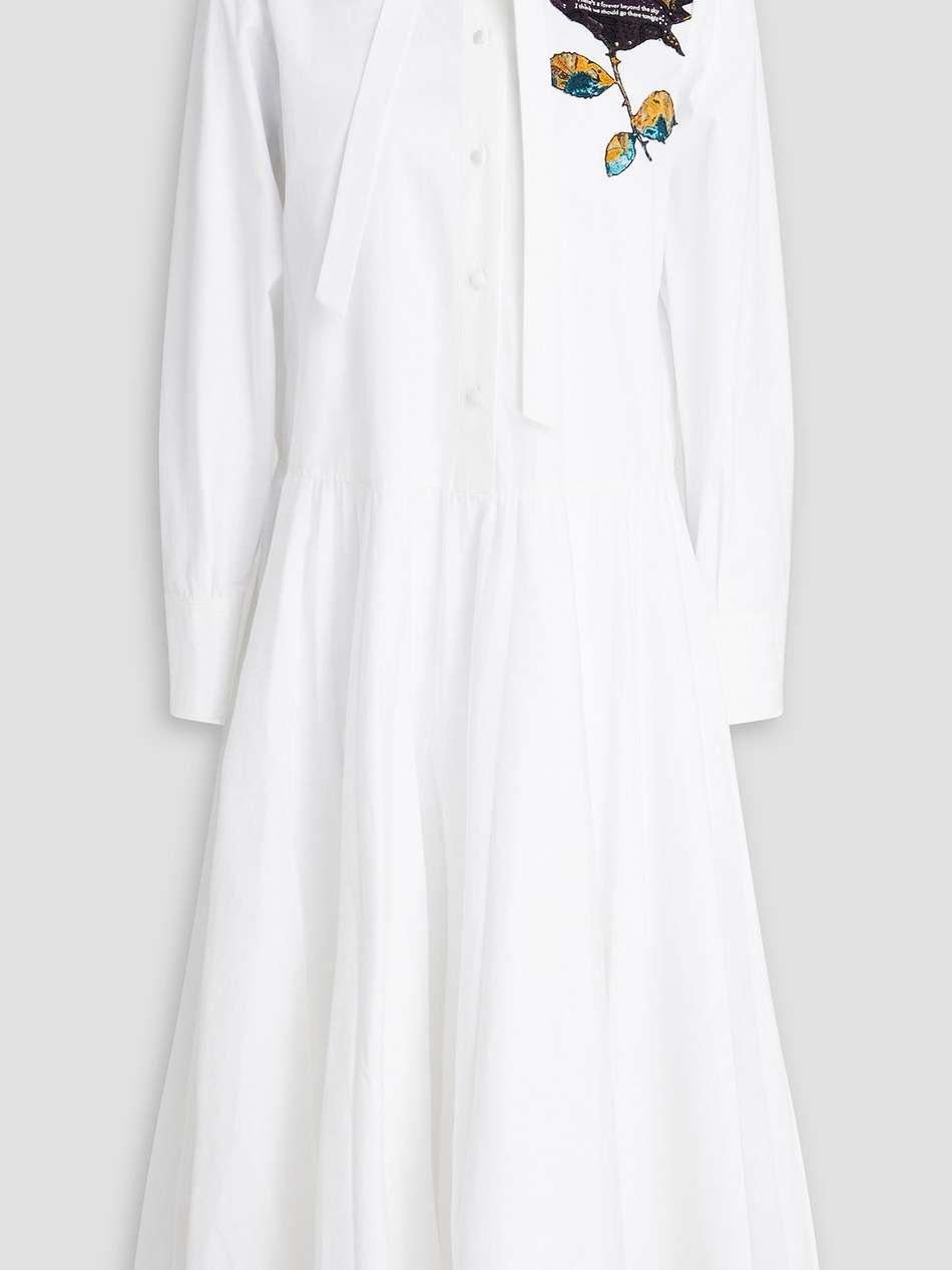 floral-appliquéd cotton-poplin midi shirt dress