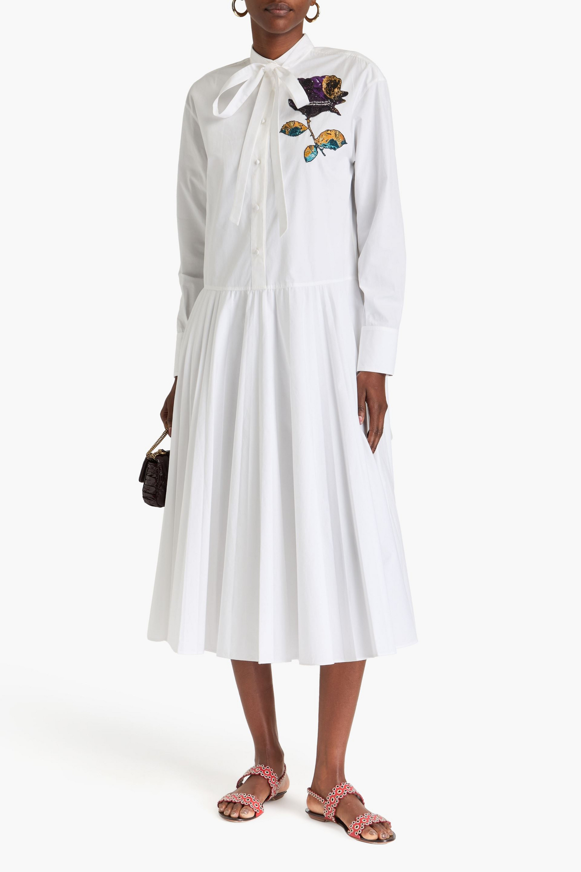 Valentino Garavani Floral-appliquéd cotton-poplin midi shirt dress