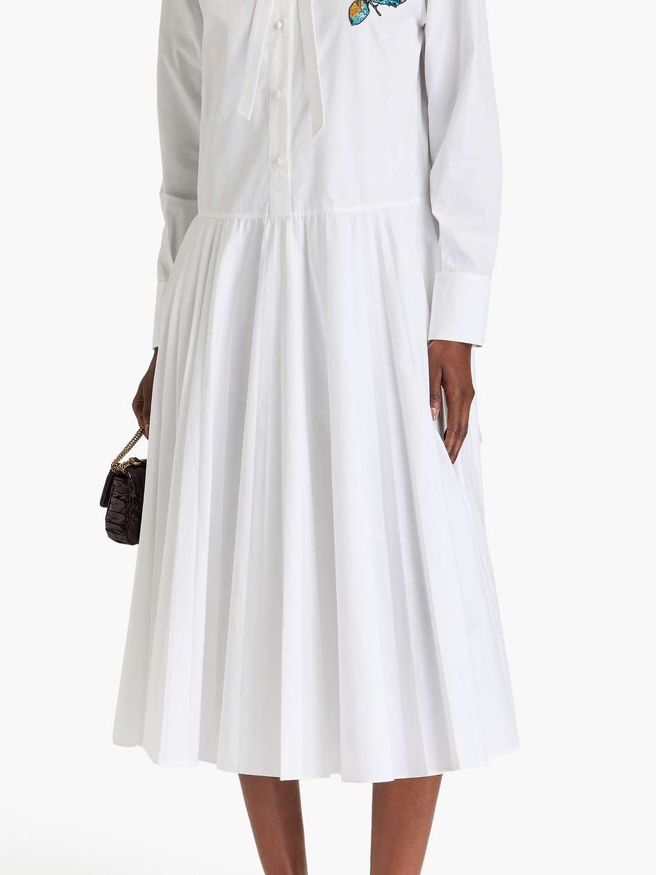 floral-appliquéd cotton-poplin midi shirt dress
